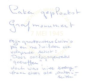 De door de ouders van Wim opgestelde tekst voor grafsteen bleek door de autoriteiten niet toegestaan te zijn.