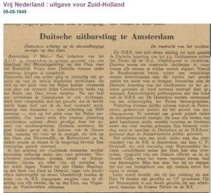 Duitse uitbarsting te Amsterdam bron Vrij Nederland ZH 9-5-1945