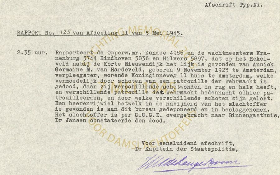 Politierapport betreffende de dood van Annick Germaine van Hardeveld